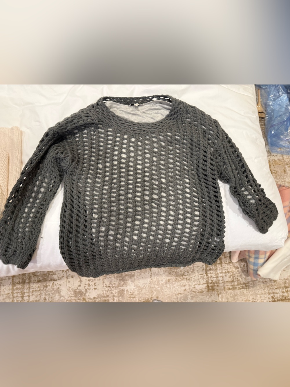 Joie Grey Open-Weave Crochet Top